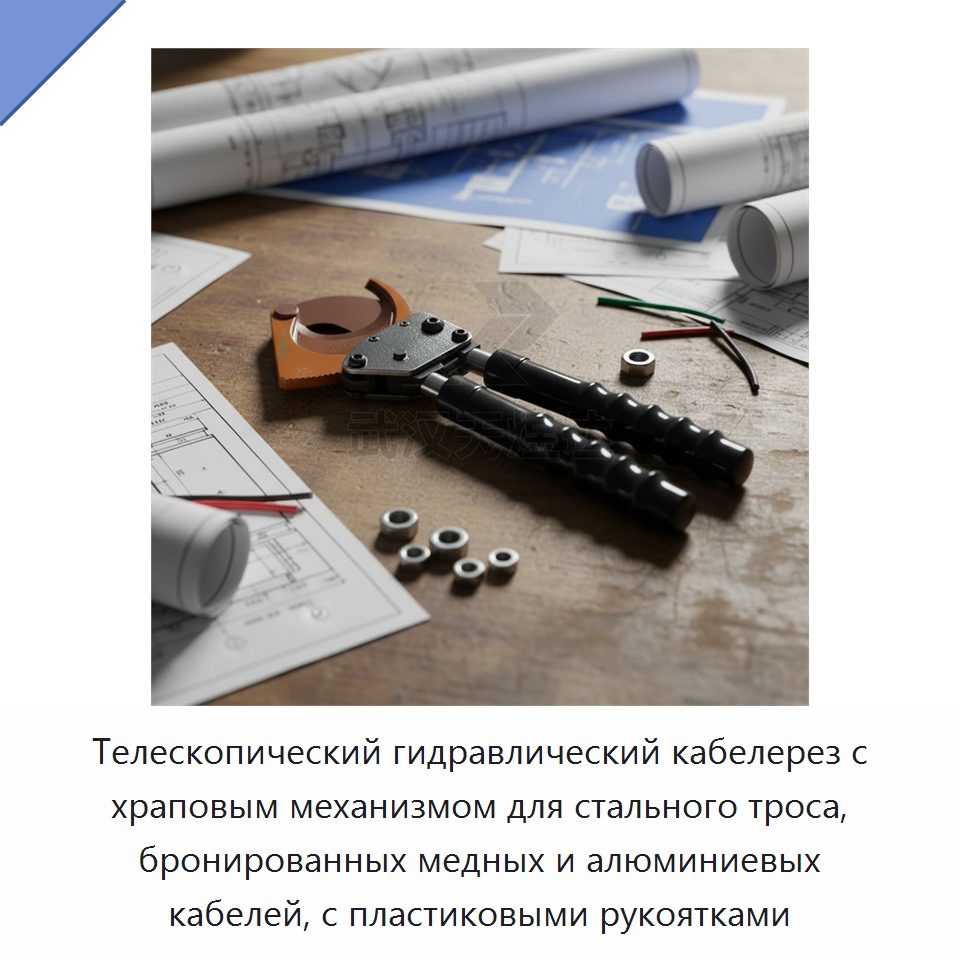 Телескопический гидравлический кабелерез с храповым механизмом для стального троса, бронированных медных и алюминиевых кабелей, с пластиковыми рукоятками