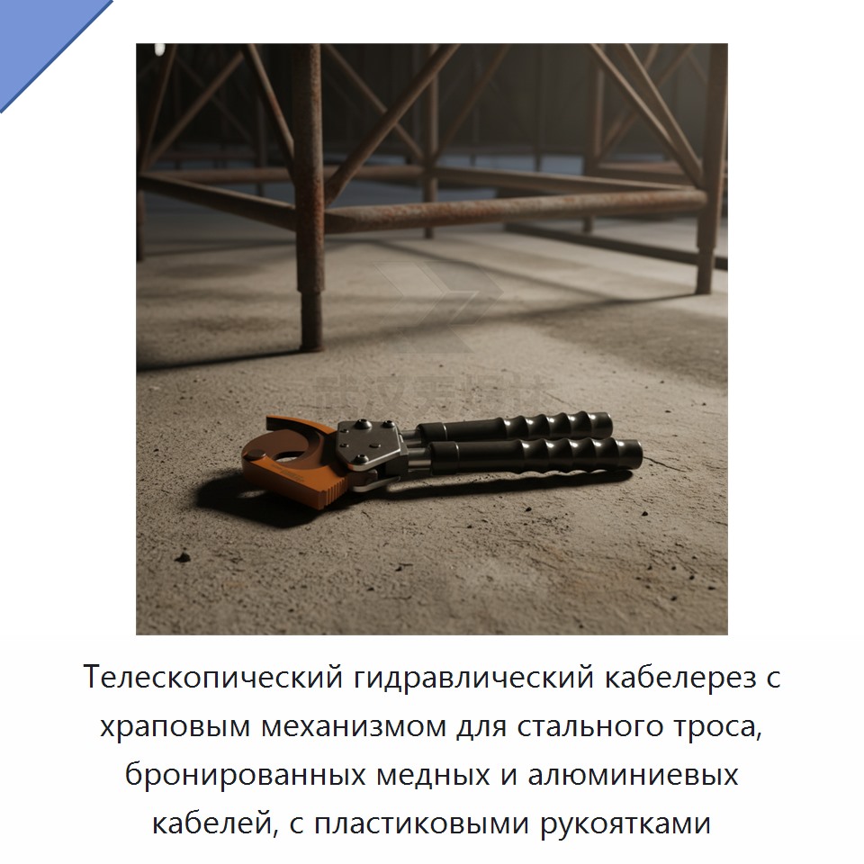 Телескопический гидравлический кабелерез с храповым механизмом для стального троса, бронированных медных и алюминиевых кабелей, с пластиковыми рукоятками