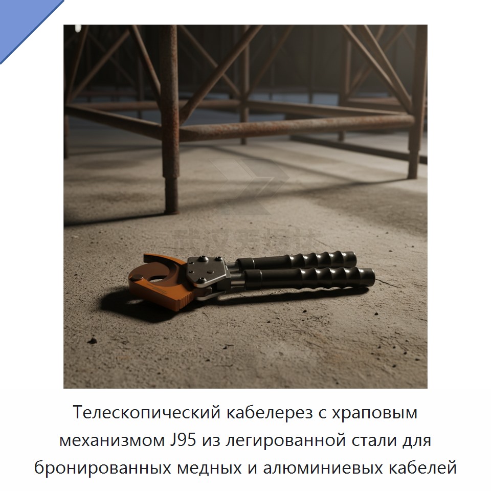 Телескопический кабелерез с храповым механизмом для бронированных медных и алюминиевых кабелей