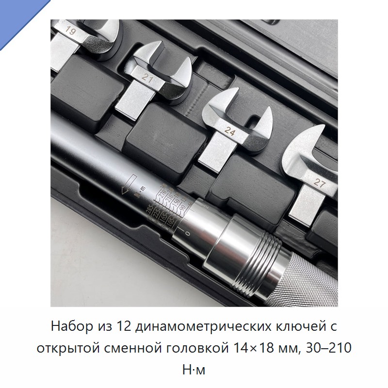 Набор из 12 предметов: динамометрический ключ 30–210 Н·м со сменными рожковыми насадками 14×18 мм