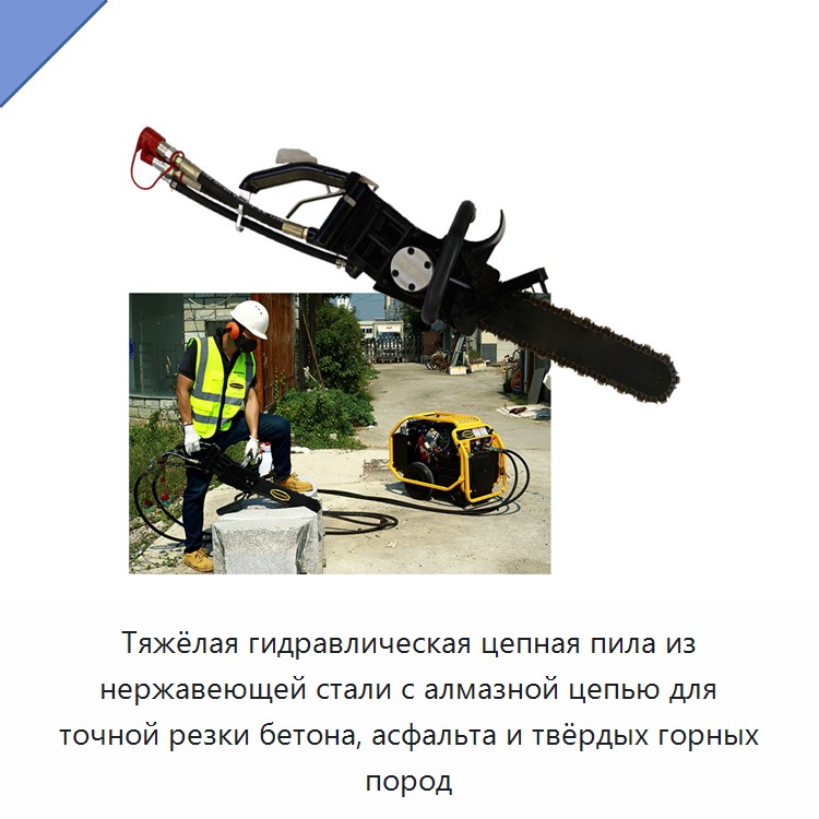 Тяжёлая гидравлическая цепная пила из нержавеющей стали с алмазной цепью для точной резки бетона, асфальта и твёрдых горных пород — Гидравлические цепные пилы