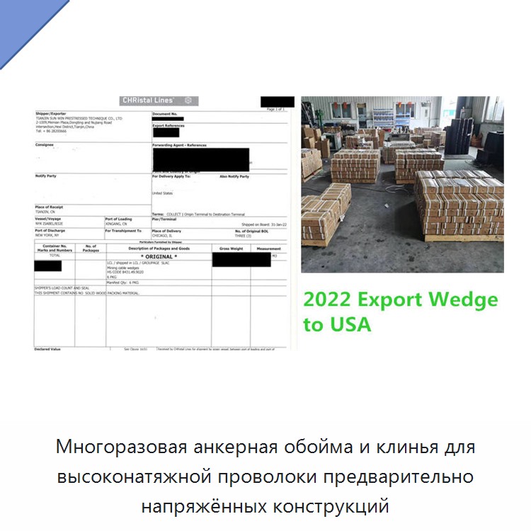 Многоразовая анкерная обойма и клинья для высоконатяжной проволоки предварительно напряжённых конструкций