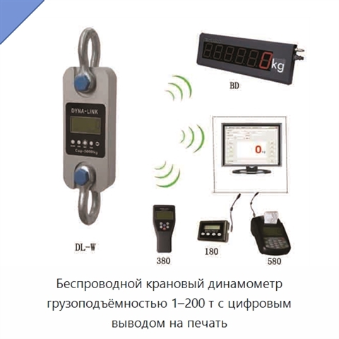 Беспроводной крановый динамометр грузоподъёмностью 1–200 т с цифровым выводом на печать