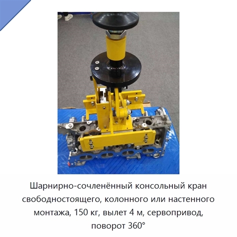 Шарнирно-сочленённый консольный кран свободностоящего, колонного или настенного монтажа, 150 кг, вылет 4 м, сервопривод, поворот 360°