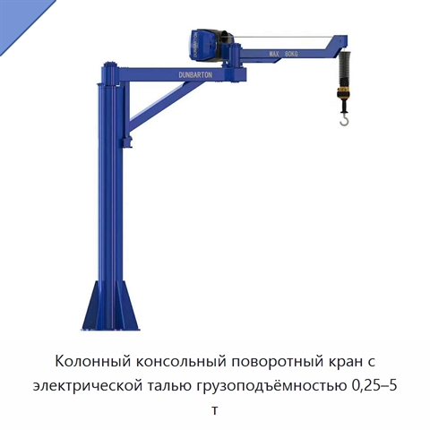 Колонный консольный поворотный кран с электрической талью грузоподъёмностью 0,25–5 т