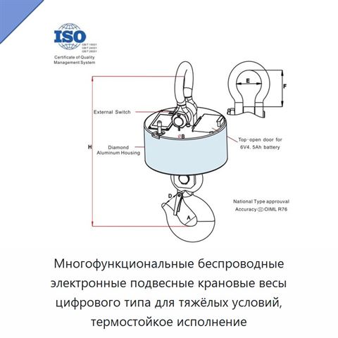 Многофункциональные беспроводные электронные подвесные крановые весы цифрового типа для тяжёлых условий, термостойкое исполнение