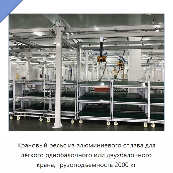 Крановый рельс из алюминиевого сплава для лёгкого однобалочного или двухбалочного крана, грузоподъёмность 2000 кг