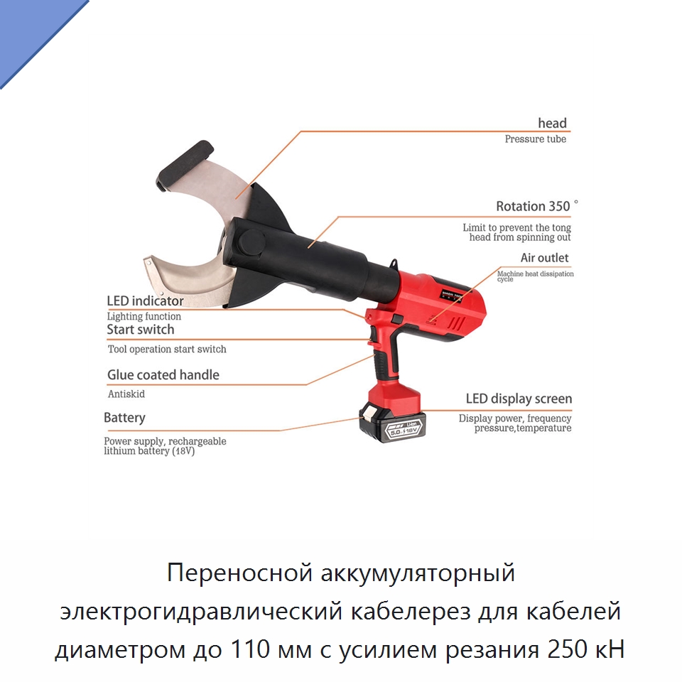 Переносной аккумуляторный электрогидравлический кабелерез для кабелей диаметром до 110 мм с усилием резания 250 кН — Специальный гидравлический инструмент