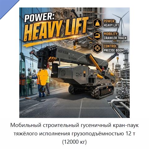 Мобильный строительный гусеничный кран-паук тяжёлого исполнения грузоподъёмностью 12 т (12000 кг)