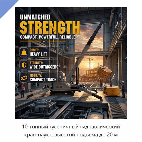 10-тонный гусеничный гидравлический кран-паук с высотой подъема до 20 м