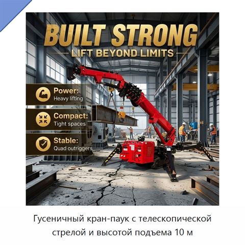 Гусеничный кран-паук с телескопической стрелой и высотой подъема 10 м