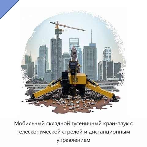 Мобильный складной гусеничный кран-паук с телескопической стрелой и дистанционным управлением