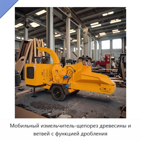 Мобильный измельчитель-щепорез древесины и ветвей с функцией дробления