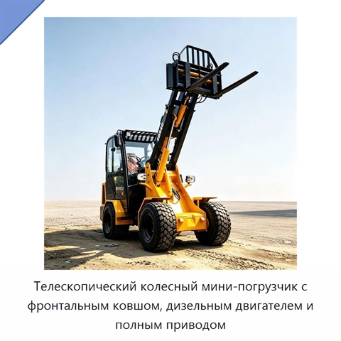 Телескопический колесный мини-погрузчик с фронтальным ковшом, дизельным двигателем и полным приводом