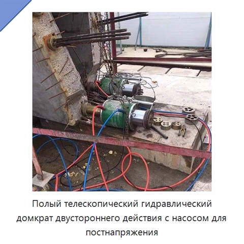 Полый телескопический гидравлический домкрат двустороннего действия с насосом для постнапряжения