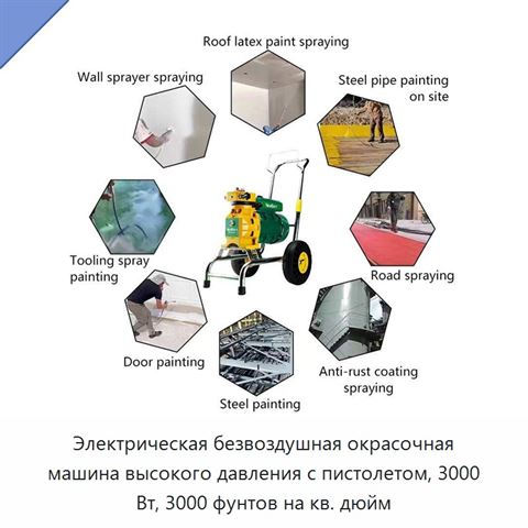 Электрическая безвоздушная окрасочная машина высокого давления с пистолетом, 3000 Вт, 3000 фунтов на кв. дюйм