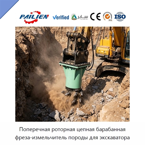 Поперечная роторная цепная барабанная фреза-измельчитель породы для экскаватора