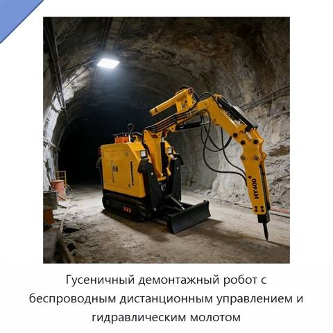 Гусеничный демонтажный робот с беспроводным дистанционным управлением и гидравлическим молотом
