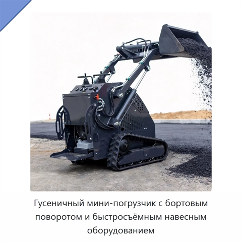 Гусеничный мини-погрузчик с бортовым поворотом и быстросъёмным навесным оборудованием