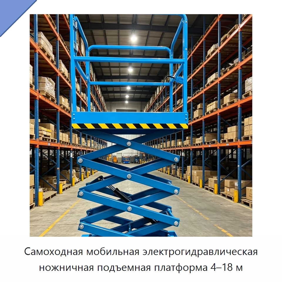 Самоходная мобильная электрогидравлическая ножничная подъемная платформа 4–18 м — Строительные подъемники