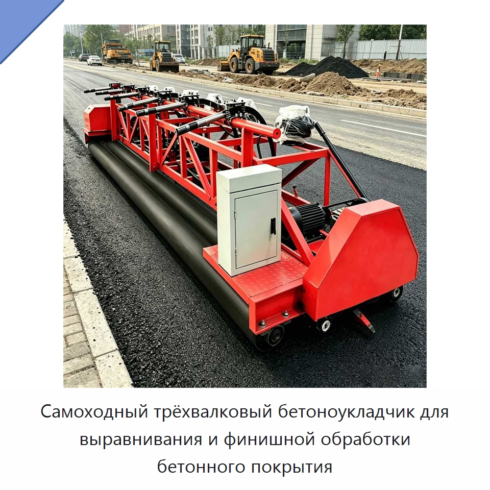 Самоходный трёхвалковый бетоноукладчик для выравнивания и финишной обработки бетонного покрытия — Дорожная техника
