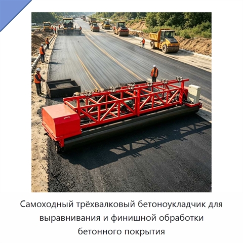 Самоходный трёхвалковый бетоноукладчик для выравнивания и финишной обработки бетонного покрытия