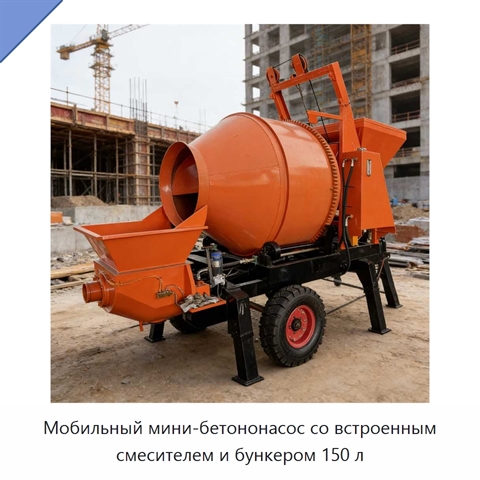 Мобильный мини-бетононасос со встроенным смесителем и бункером 150 л