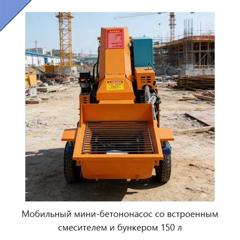 Мобильный мини-бетононасос со встроенным смесителем и бункером 150 л