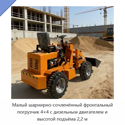 Малый шарнирно-сочленённый фронтальный погрузчик 4×4 с дизельным двигателем и высотой подъёма 2,2 м