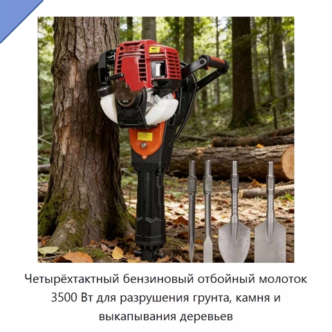 Четырёхтактный бензиновый отбойный молоток 3500 Вт для разрушения грунта, камня и выкапывания деревьев