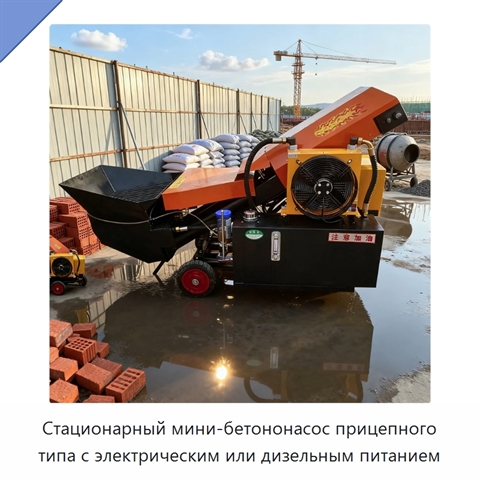 Стационарный мини-бетононасос прицепного типа с электрическим или дизельным питанием