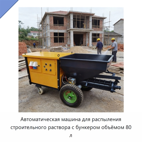 Автоматическая машина для распыления строительного раствора с бункером объёмом 80 л