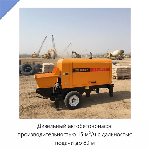 Дизельный автобетононасос производительностью 15 м³/ч с дальностью подачи до 80 м