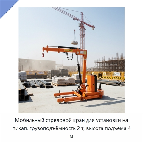 Мобильный стреловой кран для установки на пикап, грузоподъёмность 2 т, высота подъёма 4 м