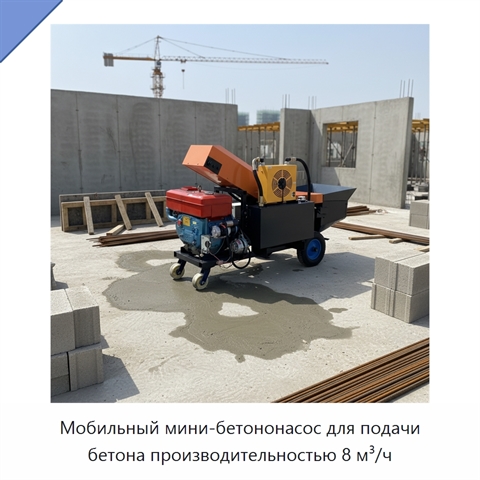 Мобильный мини-бетононасос для подачи бетона производительностью 8 м³/ч