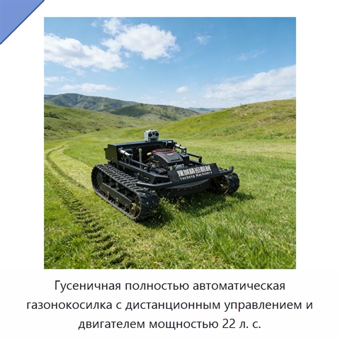 Гусеничная полностью автоматическая газонокосилка с дистанционным управлением и двигателем мощностью 22 л. с.
