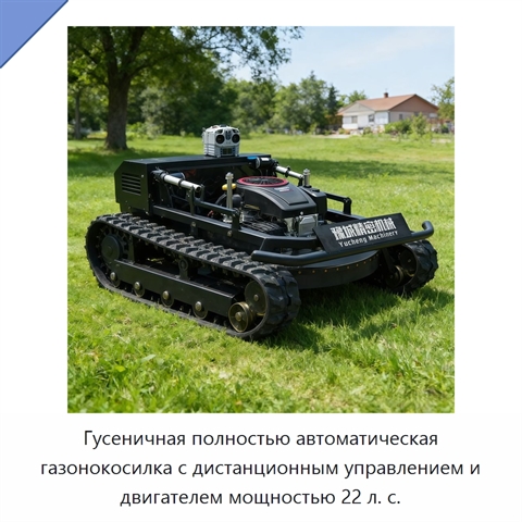 Гусеничная полностью автоматическая газонокосилка с дистанционным управлением и двигателем мощностью 22 л. с.