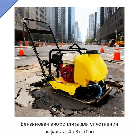 Бензиновая виброплита для уплотнения асфальта, 4 кВт, 70 кг
