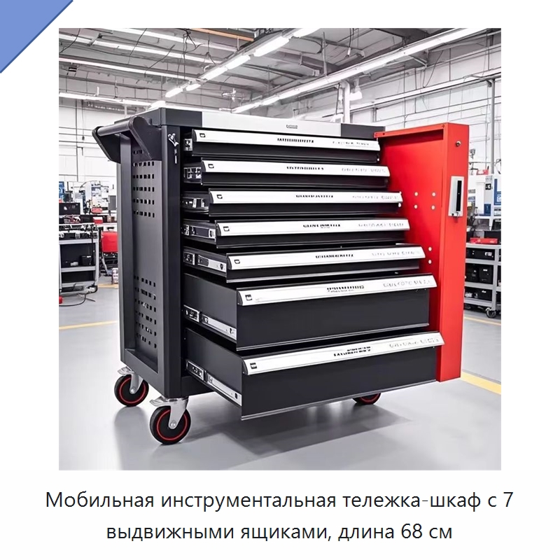 Мобильная инструментальная тележка-шкаф с 7 выдвижными ящиками, длина 68 см — Шкафы для инструментов