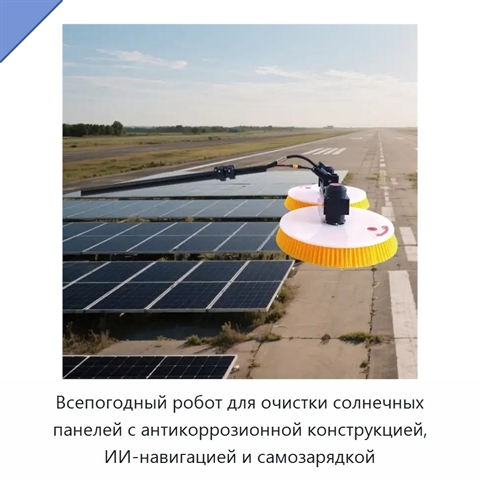 Всепогодный робот для очистки солнечных панелей с антикоррозионной конструкцией, ИИ-навигацией и самозарядкой