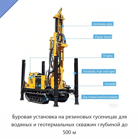 Буровая установка на резиновых гусеницах для водяных и геотермальных скважин глубиной до 500 м