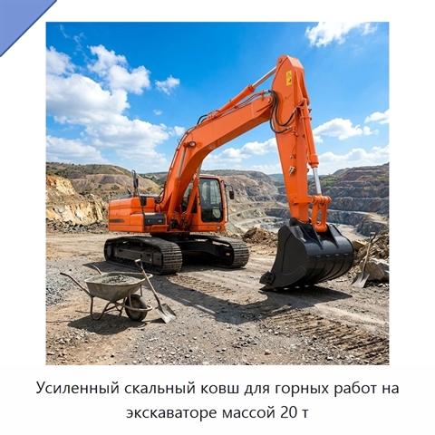 Усиленный скальный ковш для горных работ на экскаваторе массой 20 т