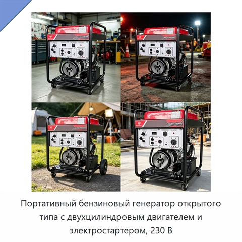 Портативный бензиновый генератор открытого типа с двухцилиндровым двигателем и электростартером, 230 В