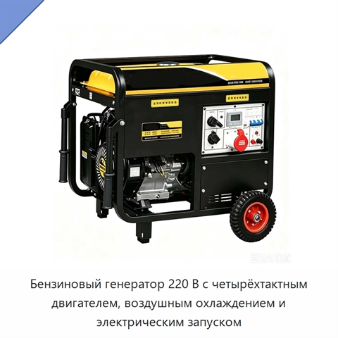 Бензиновый генератор 220 В с четырёхтактным двигателем, воздушным охлаждением и электрическим запуском
