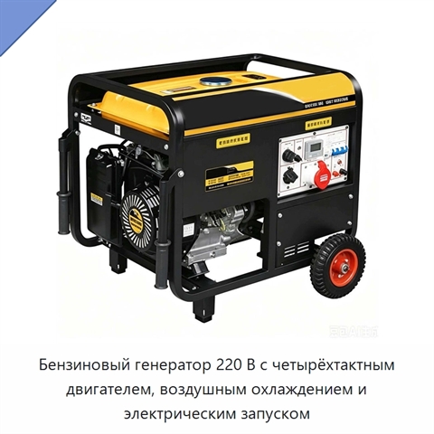 Бензиновый генератор 220 В с четырёхтактным двигателем, воздушным охлаждением и электрическим запуском