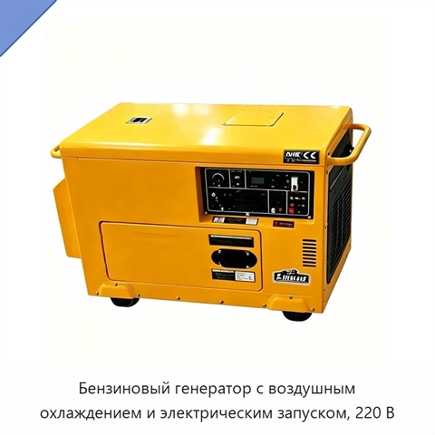 Бензиновый генератор с воздушным охлаждением и электрическим запуском, 220 В