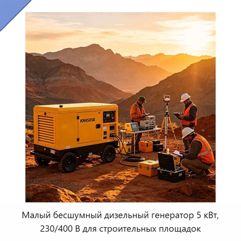 Малый бесшумный дизельный генератор 5 кВт, 230/400 В для строительных площадок