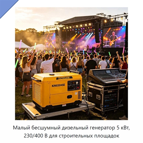 Малый бесшумный дизельный генератор 5 кВт, 230/400 В для строительных площадок
