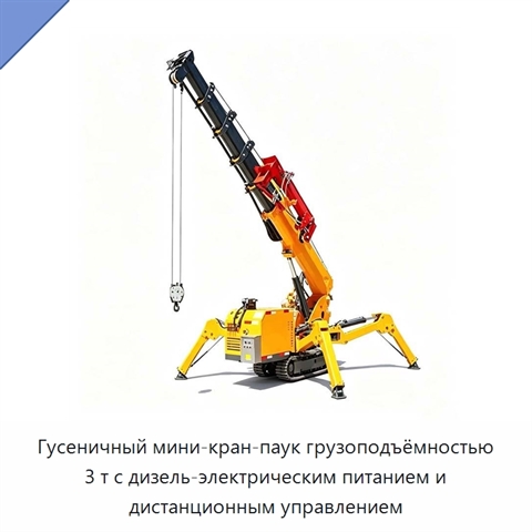 Гусеничный мини-кран-паук грузоподъёмностью 3 т с дизель-электрическим питанием и дистанционным управлением