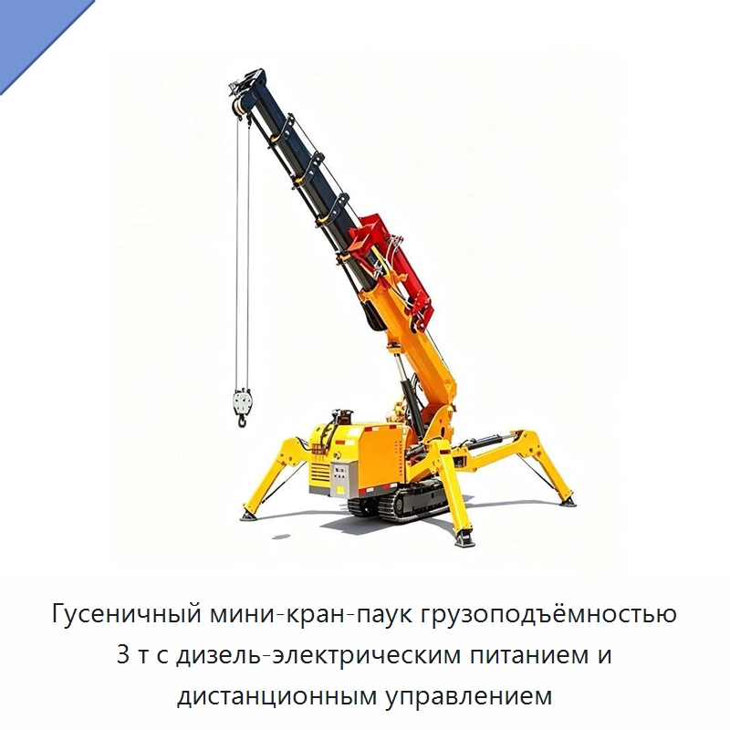 Гусеничный мини-кран-паук грузоподъёмностью 3 т с дизель-электрическим питанием и дистанционным управлением — Краны
